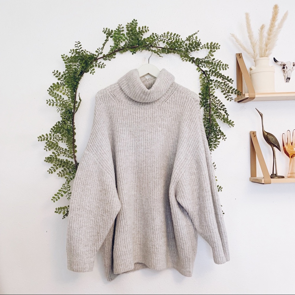 Zara Knit Grey Oversized Cowl Neck Sweater